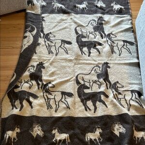 Vintage Horse Patterned earthtone wool Blanket Alafoss Iceland